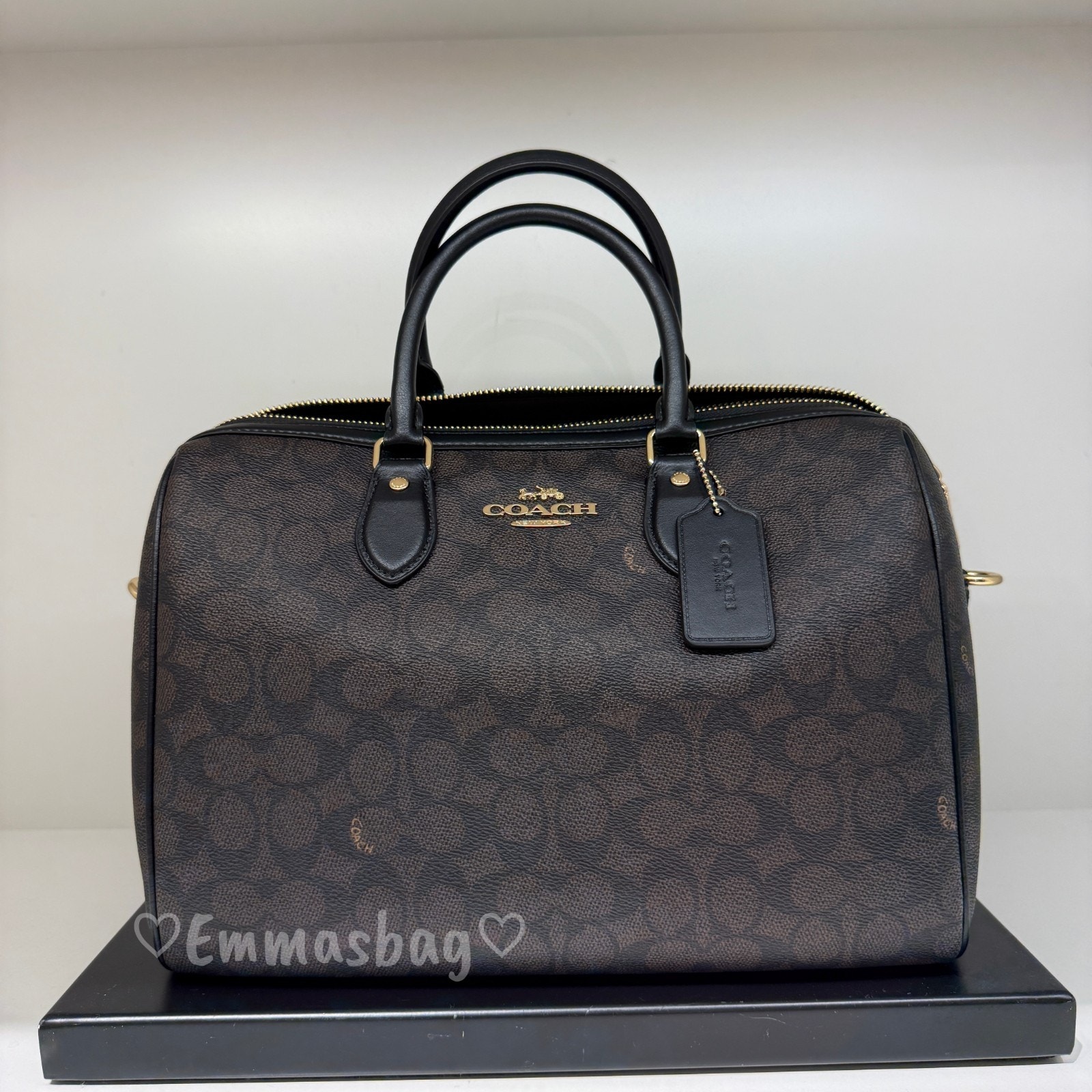 Coach Rowan Large Satchel Bag In Signature Canvas Cey74 Gold/Walnut/Black